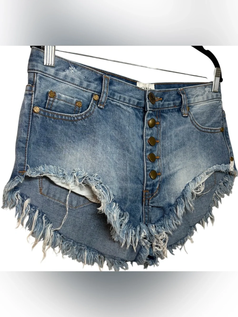 One Teaspoon Rollers Shred Cut-Off Denim Jean Shorts Sz 28 Distressed Button-Fly